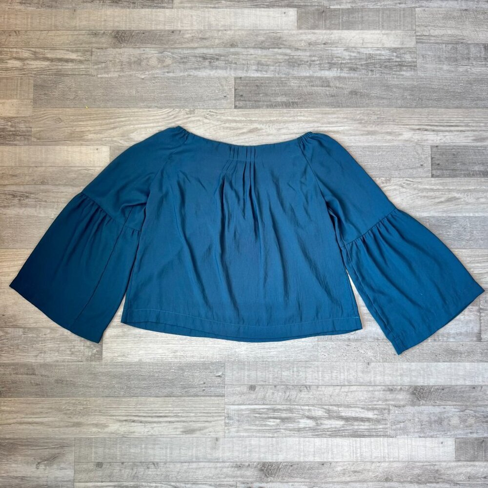 Nanette Lepore Blue Off Shoulder Bell Sleeve Blouse J21 - Picture 5 of 5